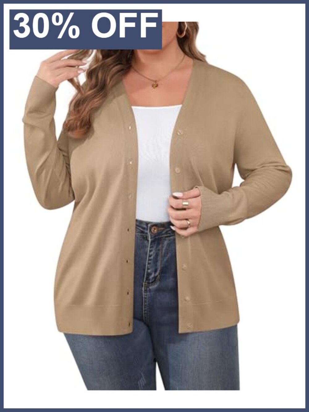 Plus Size Lightweight Cardigan Long Sleeve Button Sweater